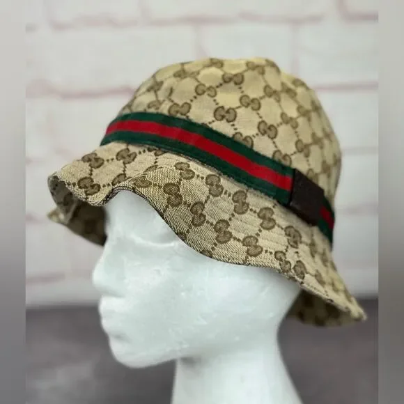 Gucci Vintage Web Khaki GG Bucket Hat M - Picture 2 of 8